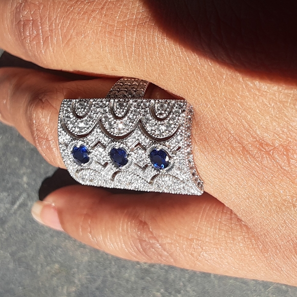 925, 2.48ctw Genuine Blue Sapphire & White Topaz Ring. FIRM. - Picture 15 of 17